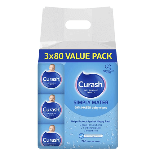 Curash Simply Water Wipes 3 x 80 Pack